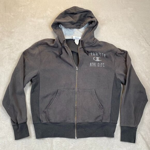 Champion Mens Hoodie Sweatshirt Medium Full Zip Activewear Classic Pockets Gray - Picture 10 of 11